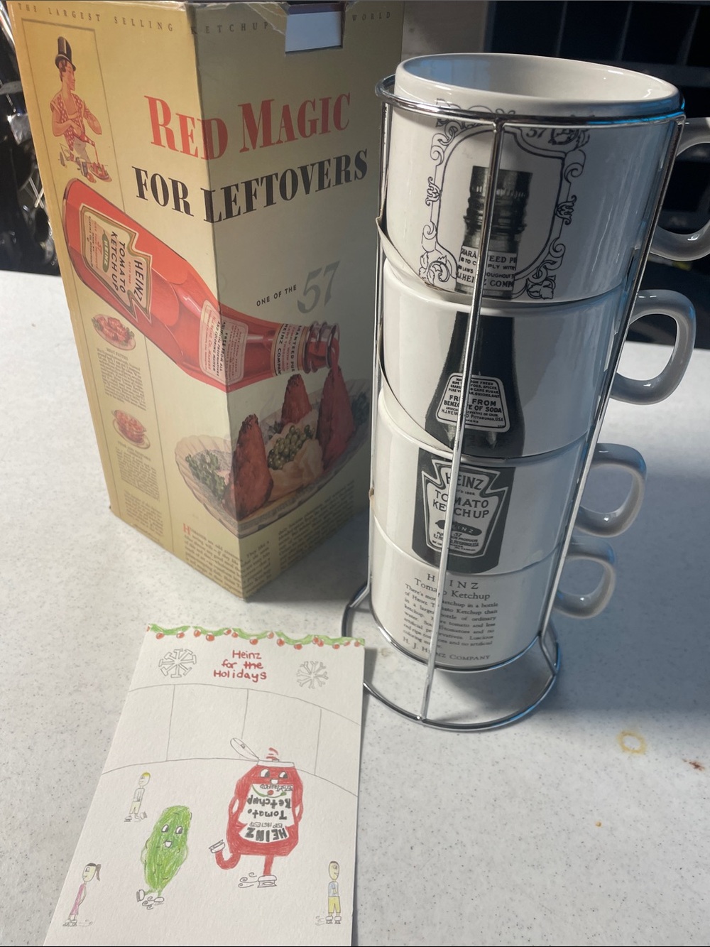 Vintage Heinz Soup cup Stackable Ketchup Mug Set in White